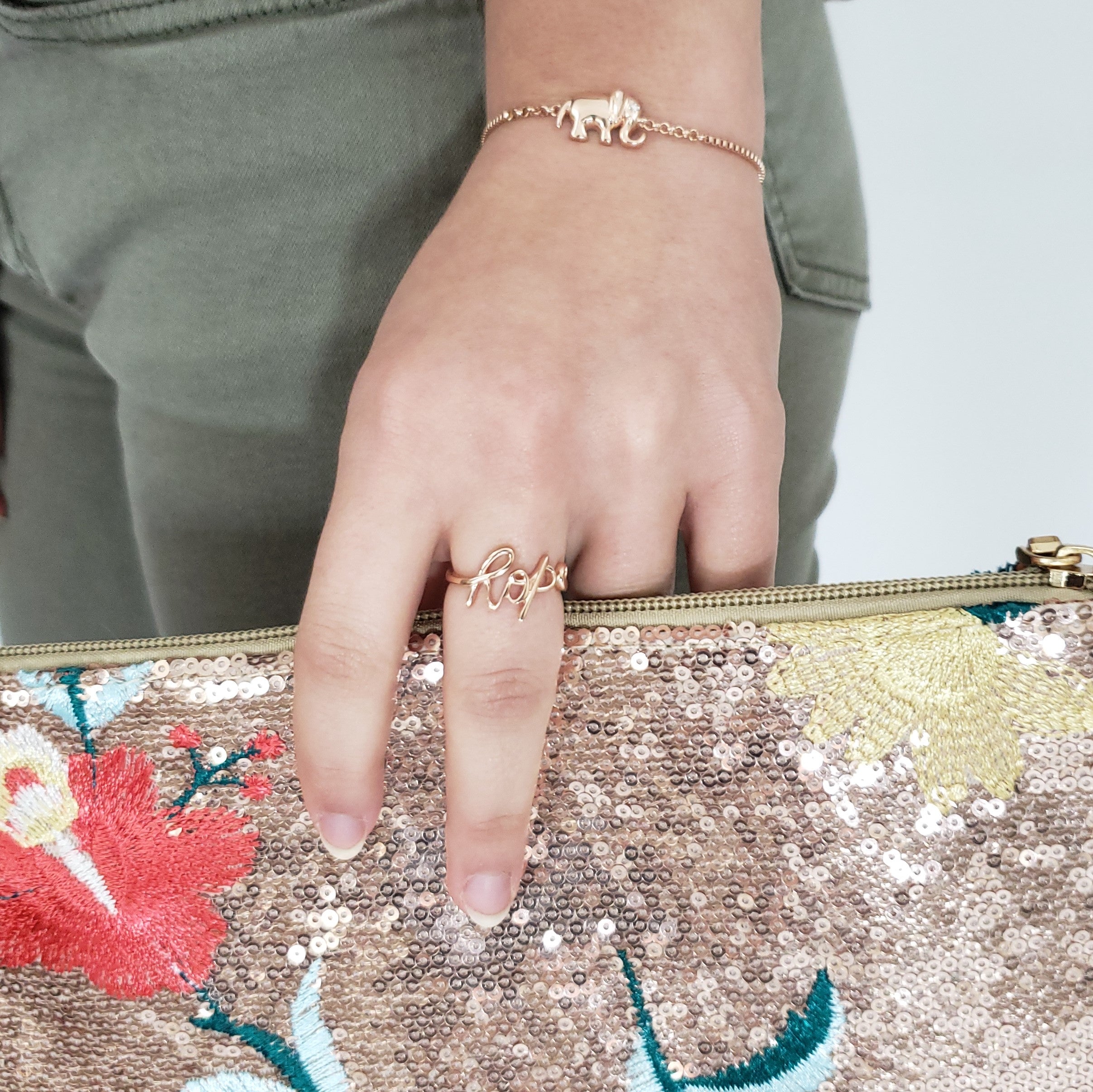 Diamond Accent Elephant Charm Bolo Bracelet in Rose Gold Over Sterling Silver
