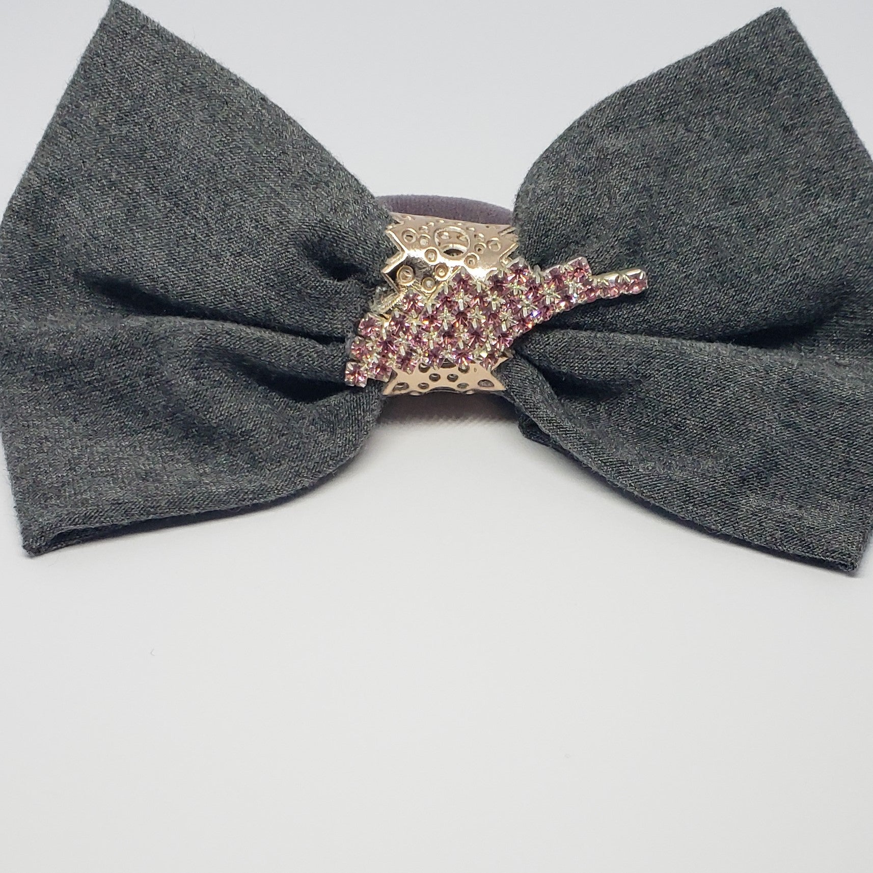 Victoriah Angel Wing Hair Bow in Pink & Dark Grey