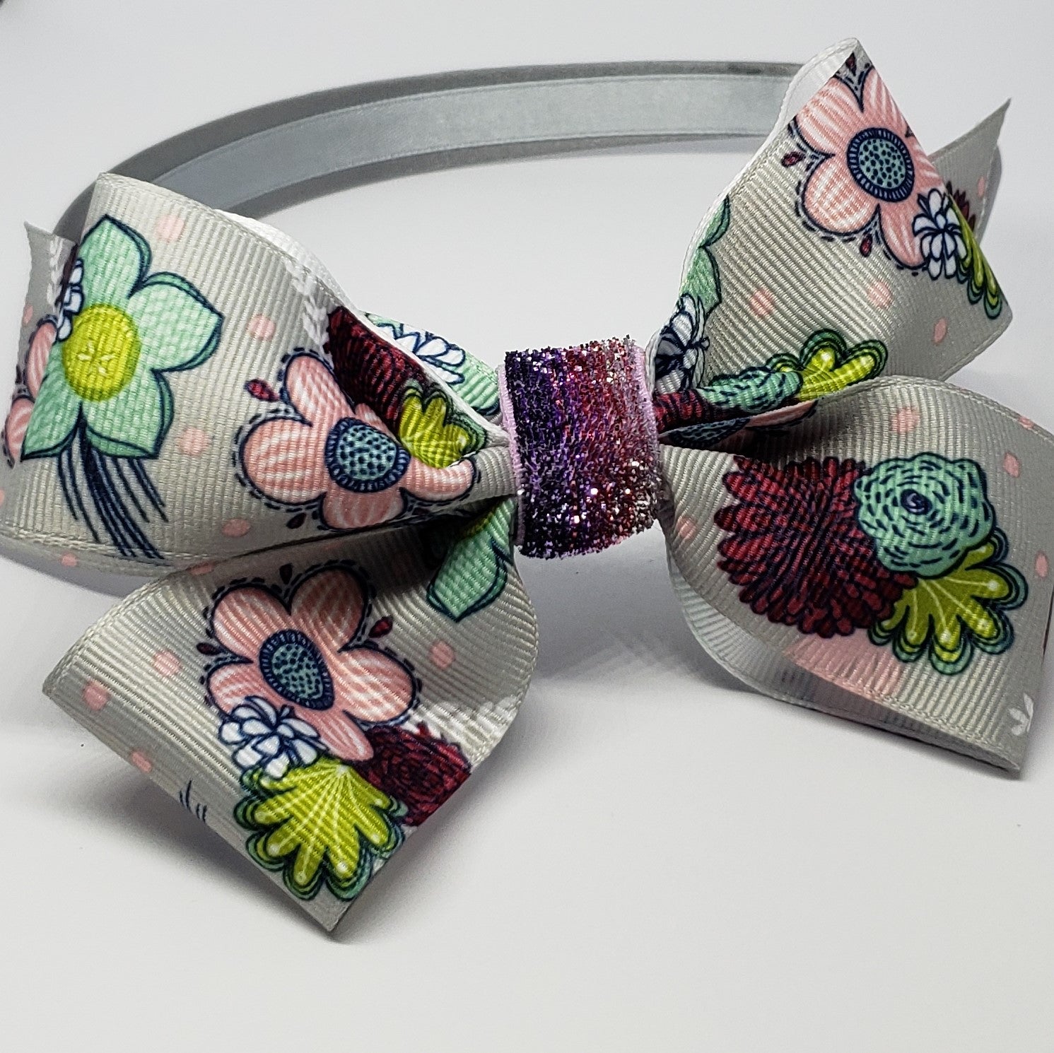 Cassidy-Dior Grey Flower Multi & Sparkle Purple Rainbow Headband
