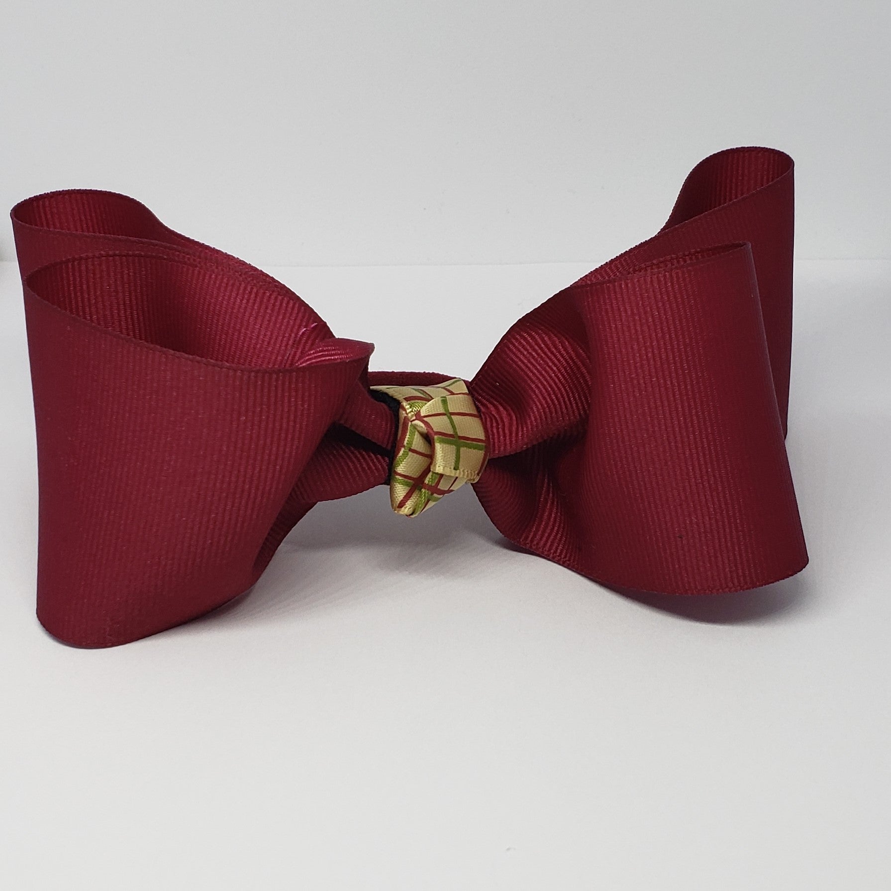 Sophia-Lynn Uniform Bow in Maroon & Cream Plaid Detail