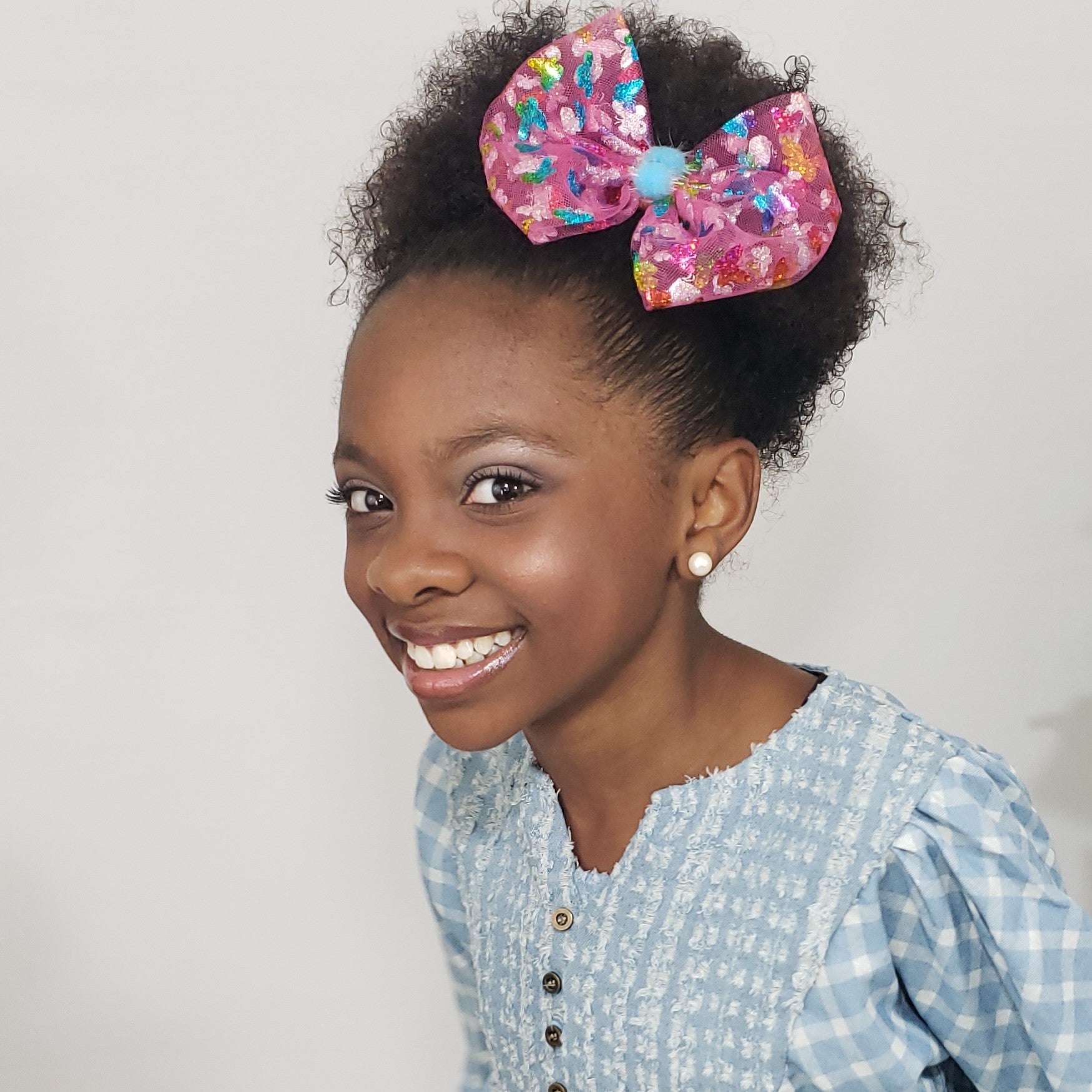 Kaelyn Butterflies & Pompoms Swarovski Fuchsia Multi Bow