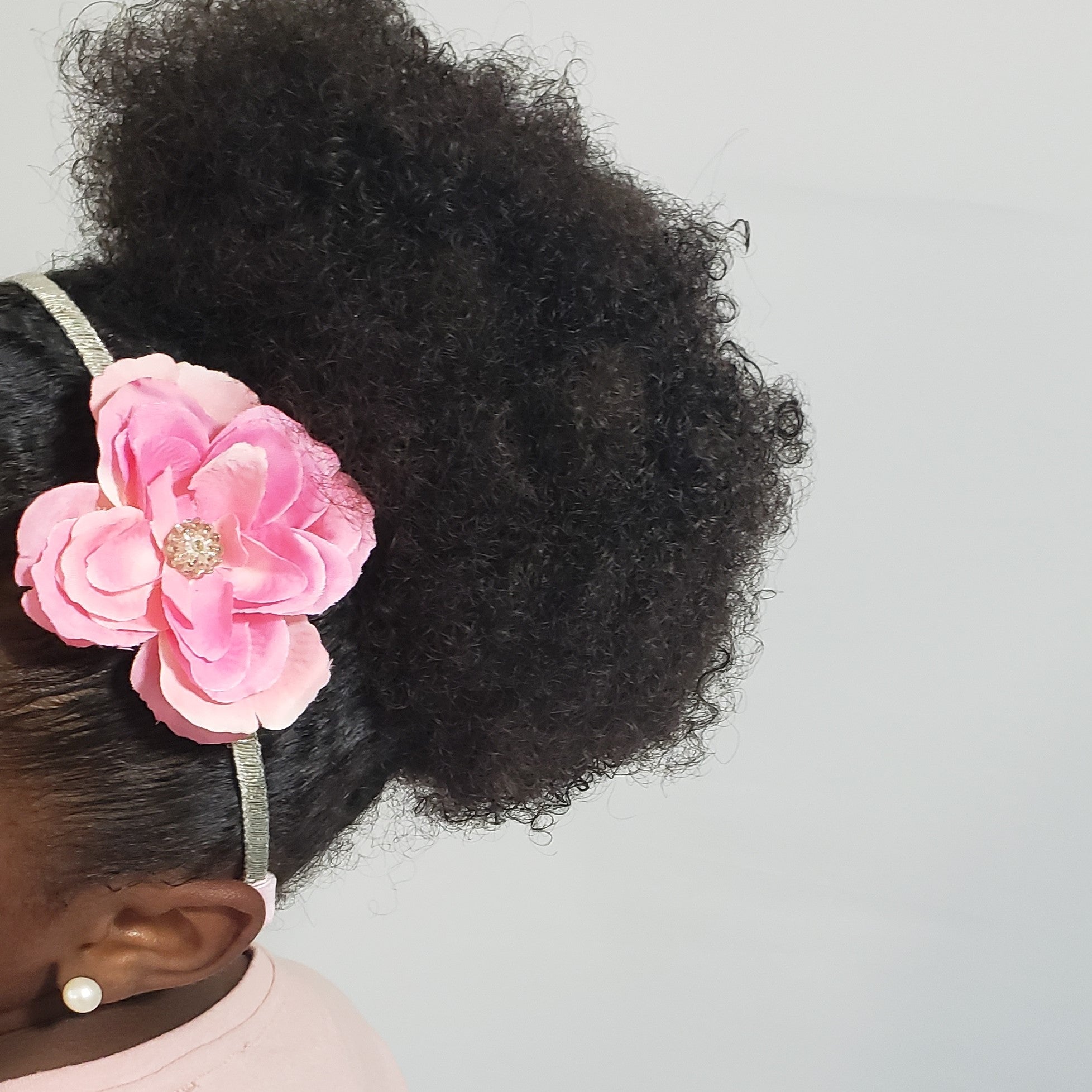 Mila Peachy Pink & Silver Blooming Rose Headband