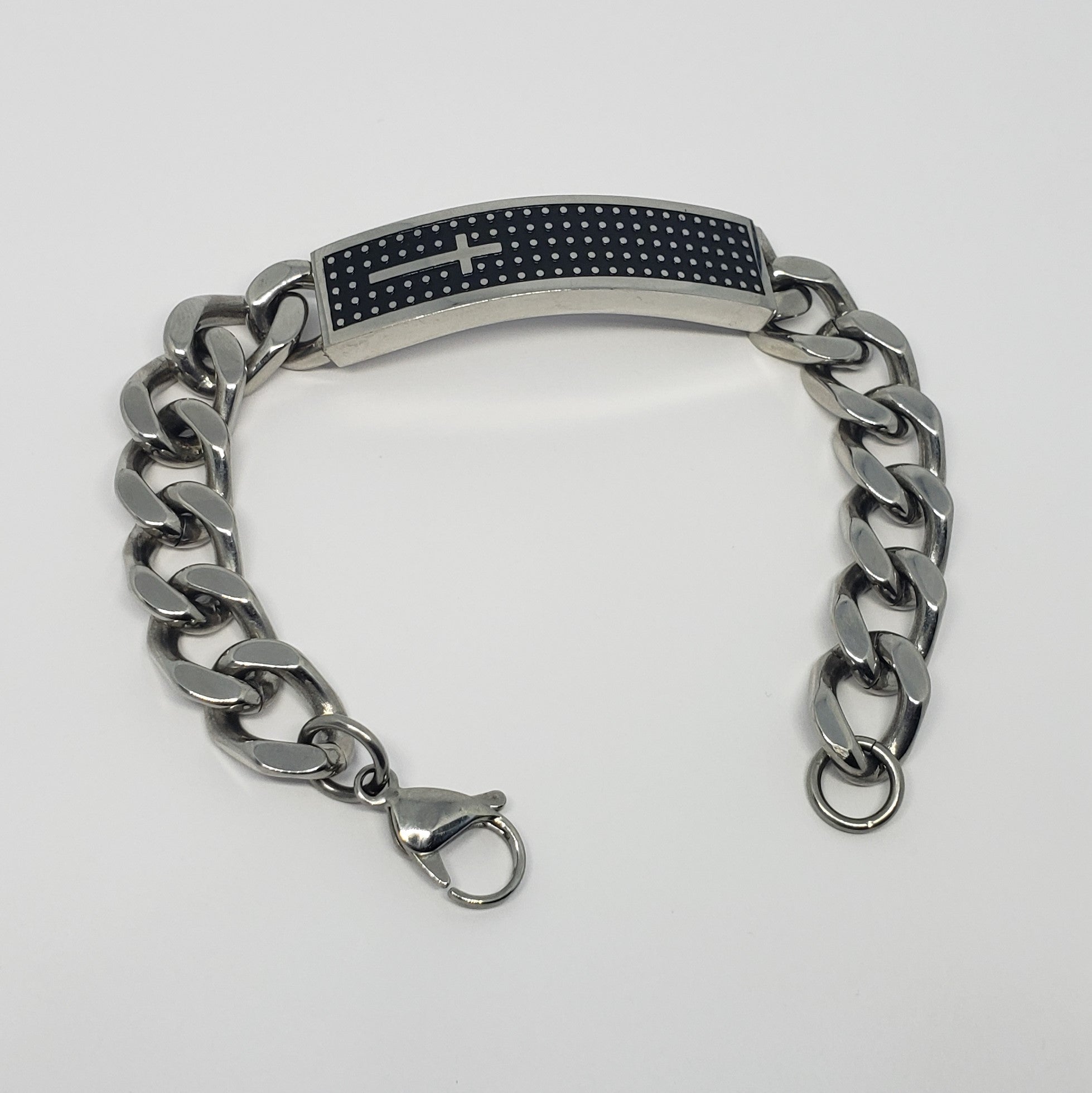 Men's Stainless ID Band Style Bracelet with Cross Detail