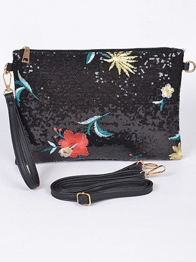 Isle of Spice Where Everything Nice Large Sequin Floral Clutch
