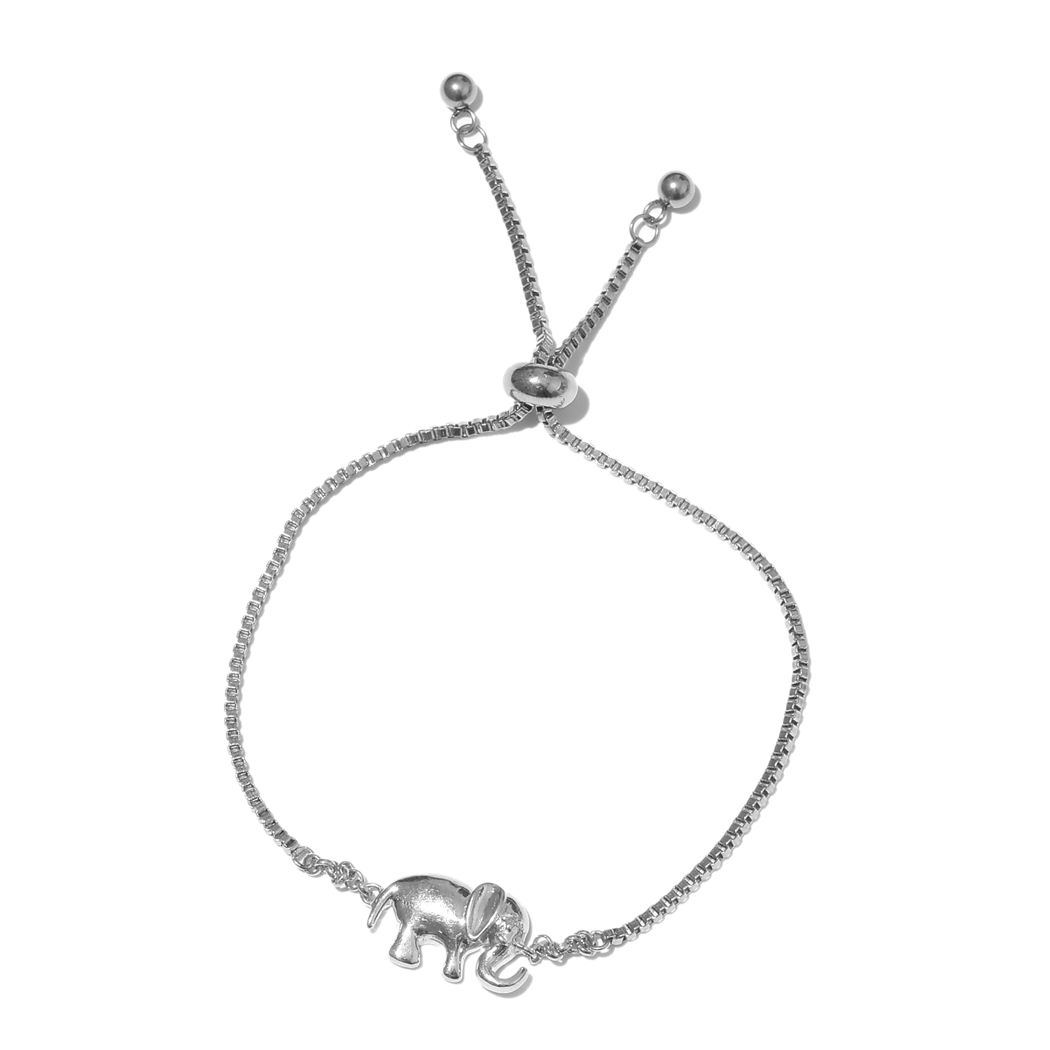 Diamond Accent Elephant Charm Bolo Bracelet in Sterling Silver