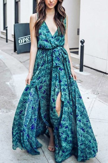 Grenada Bound Tropical Print Chiffon Maxi Wrap Dress
