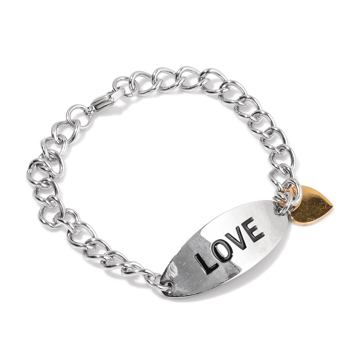 Black Oxidized ION Plated YG and Stainless Steel Bracelet with Heart Charm