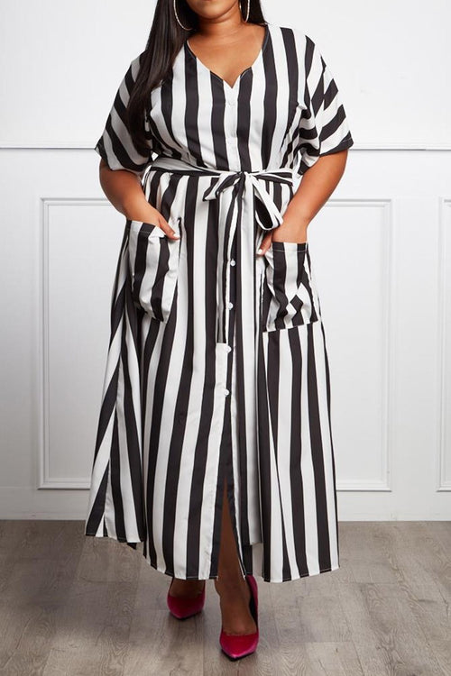 Miss Rivera Black & White Striped Fit & Flare Maxi - Houzz of DVA Boutique