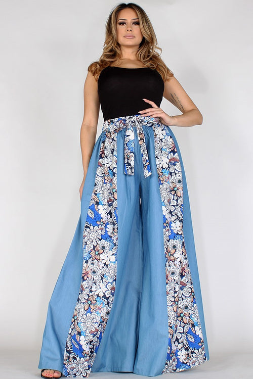 Roxanne’s All Mine Chambray Floral High Waisted Wide Leg Pants - Houzz of DVA Boutique