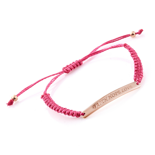 I.D. Band Style 14K RG Over Sterling Silver Faith, Hope, Love Bracelet on Pink Cord - Houzz of DVA Boutique