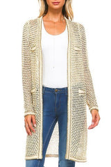 Mallory Metallic Long Body Cardigan in Ivory & Gold - Houzz of DVA Boutique