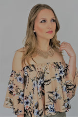 OOH Zaalima Off the Shoulder Boho Top in Blush Floral Print - Houzz of DVA Boutique