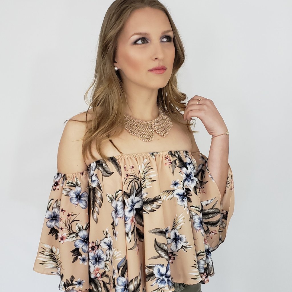 OOH Zaalima Off the Shoulder Boho Top in Blush Floral Print - Houzz of DVA Boutique