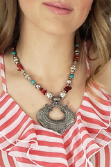 Bamboo Coral, Blue Howlite, Resin Black Oxidized Stainless Steel Earrings and Necklace (18 in) TGW 105.00 cts - Houzz of DVA Boutique