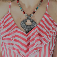 Bamboo Coral, Blue Howlite, Resin Black Oxidized Stainless Steel Earrings and Necklace (18 in) TGW 105.00 cts - Houzz of DVA Boutique