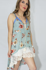 Taylor Delicate Lace Trim Open Front Boho Tank in Sage - Houzz of DVA Boutique