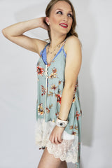 Taylor Delicate Lace Trim Open Front Boho Tank in Sage - Houzz of DVA Boutique