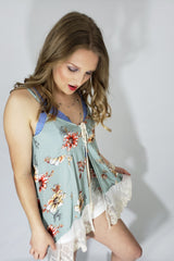 Taylor Delicate Lace Trim Open Front Boho Tank in Sage - Houzz of DVA Boutique