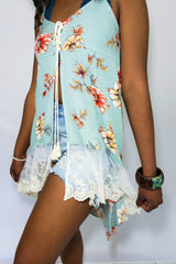 Taylor Delicate Lace Trim Open Front Boho Tank in Sage - Houzz of DVA Boutique