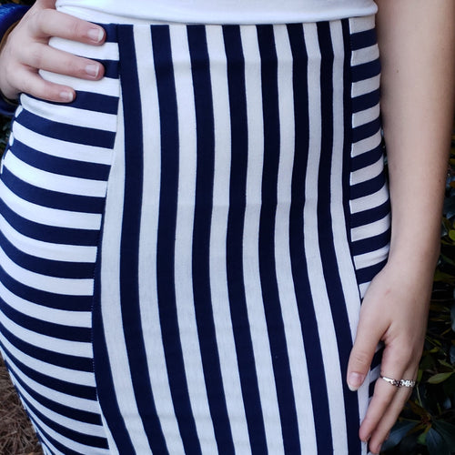 Two Way Street Navy and White Stretch Pencil Skirt - Houzz of DVA Boutique