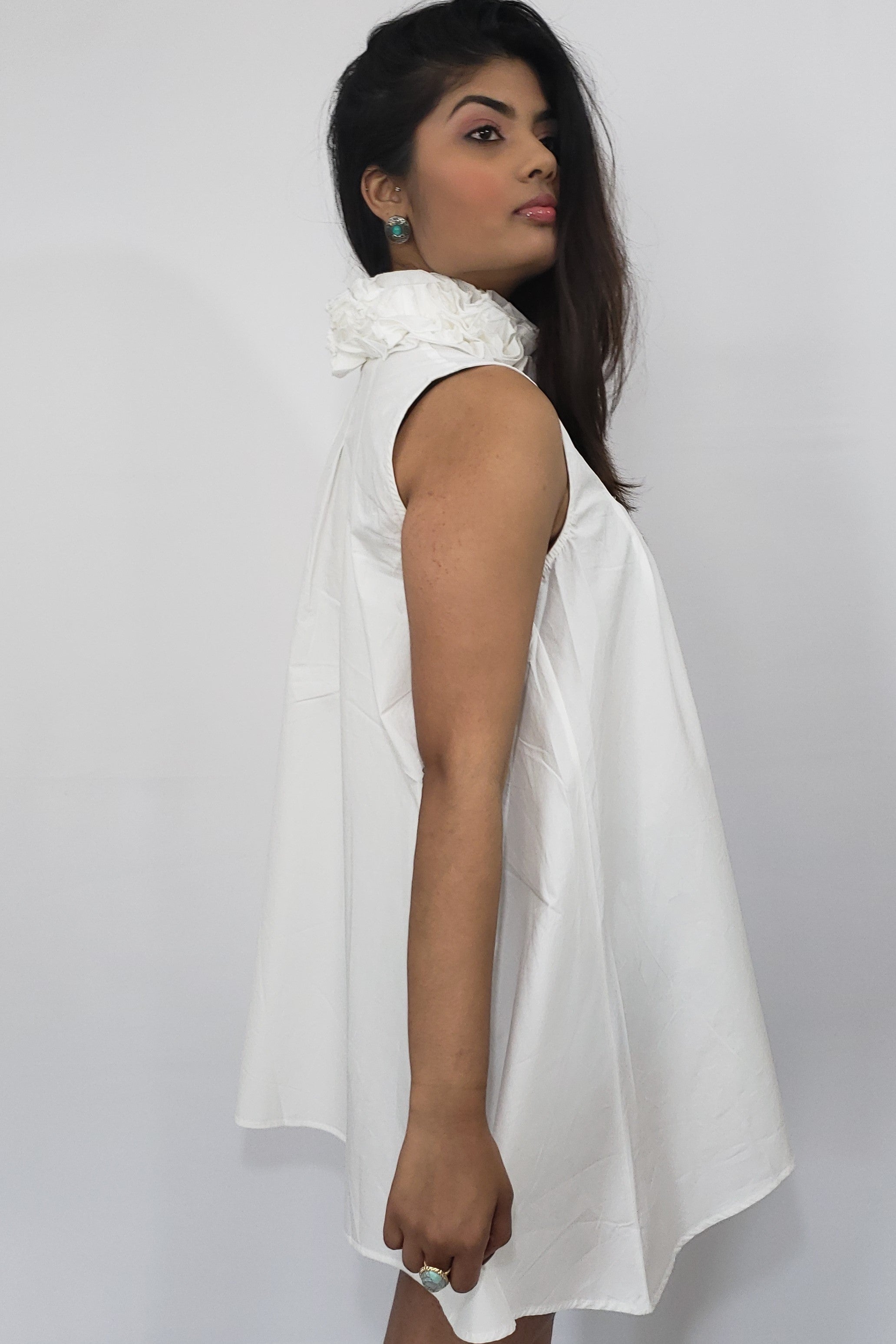 It’s A White Affair Sleeveless Mini Dress with Ruffled Collar - Houzz of DVA Boutique