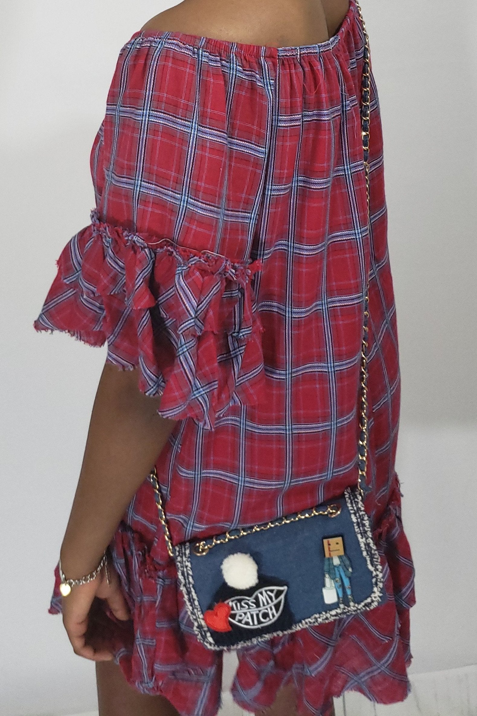 School’s Out Off the Shoulder Plaid Ruffle Dress - Houzz of DVA Boutique