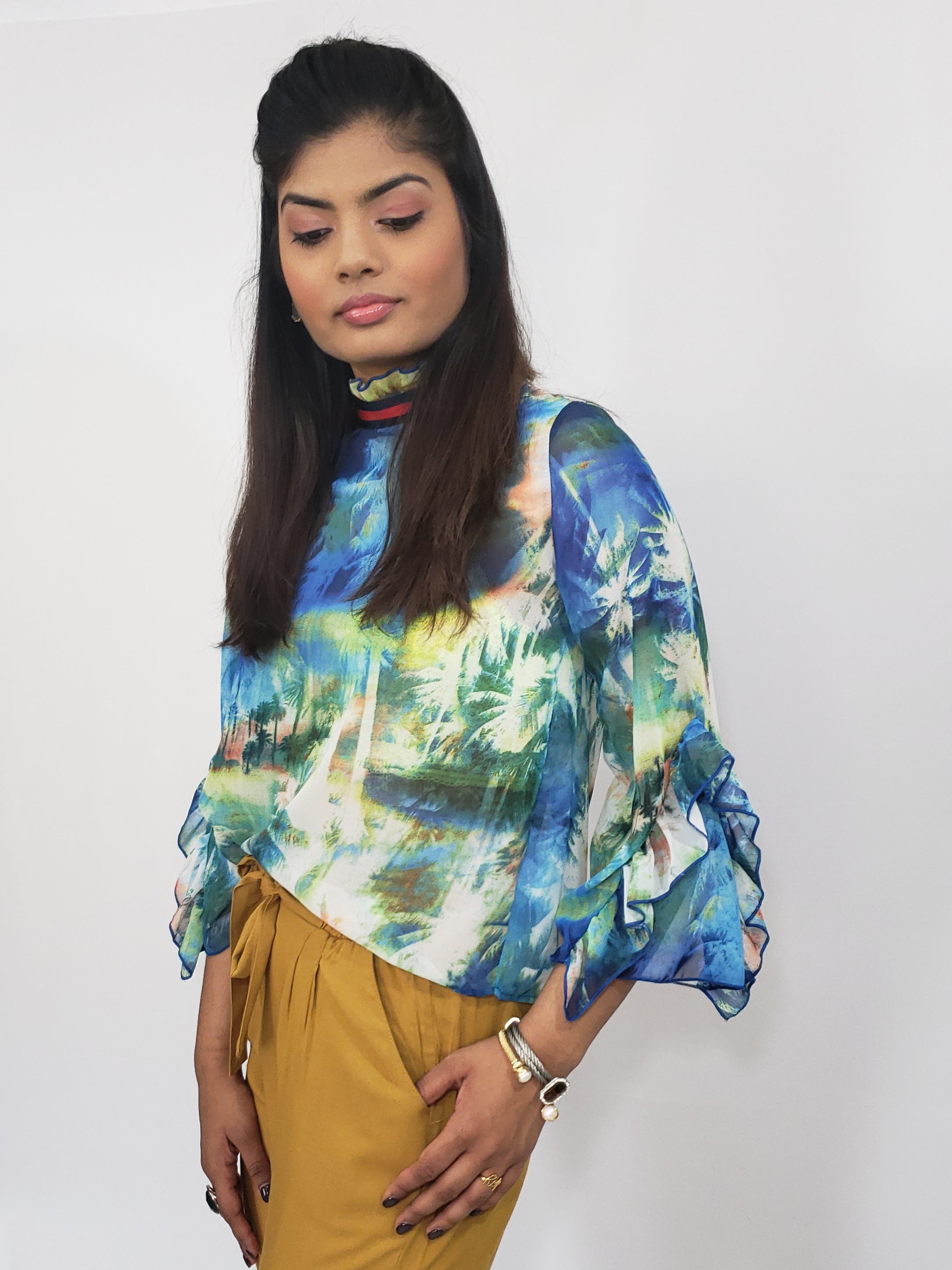All in the D-Tails Blue Multi-Sheer Blouse - Houzz of DVA Boutique