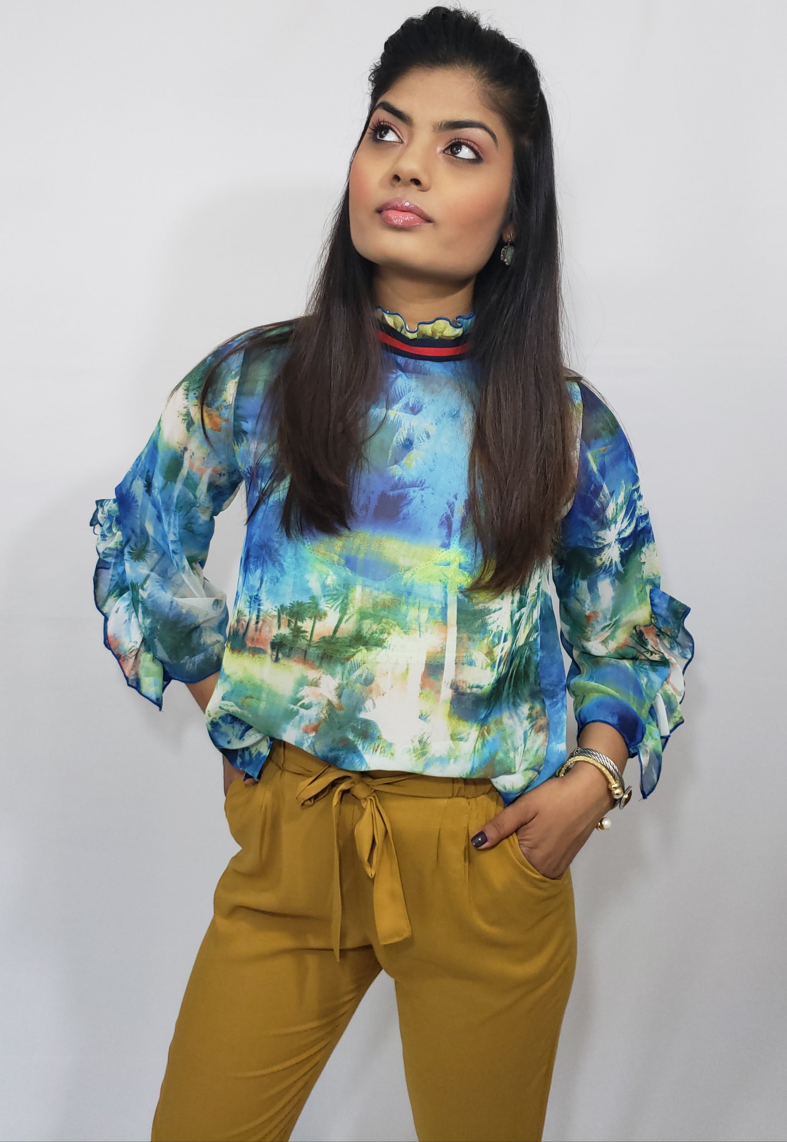All in the D-Tails Blue Multi-Sheer Blouse - Houzz of DVA Boutique