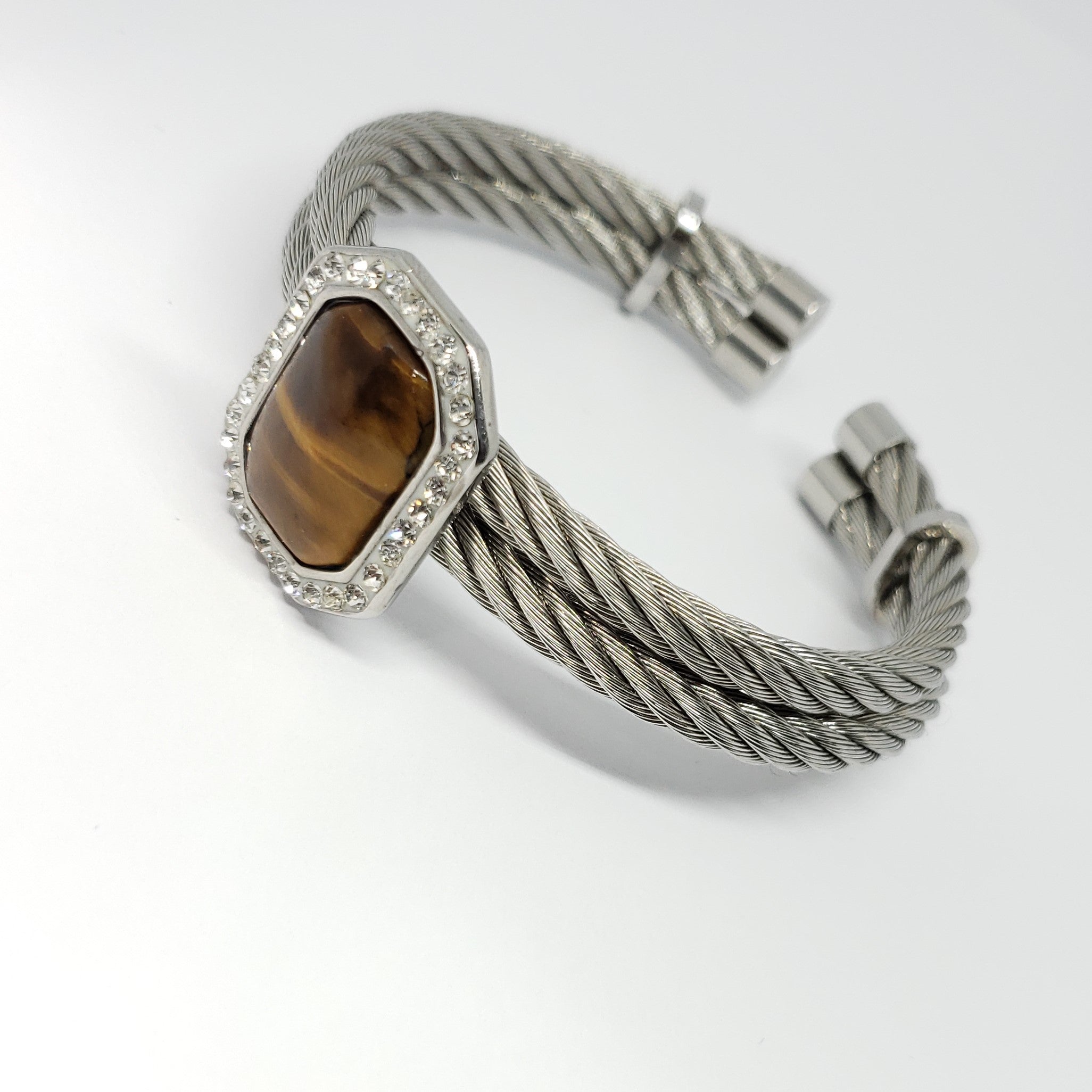Tigers Eye Stainless Steel Cable Cuff - Houzz of DVA Boutique