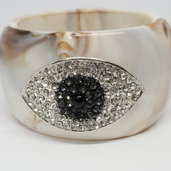 Evil Eye Crystals and Resin in Cream Cuff - Houzz of DVA Boutique