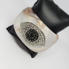 Evil Eye Crystals and Resin in Cream Cuff - Houzz of DVA Boutique