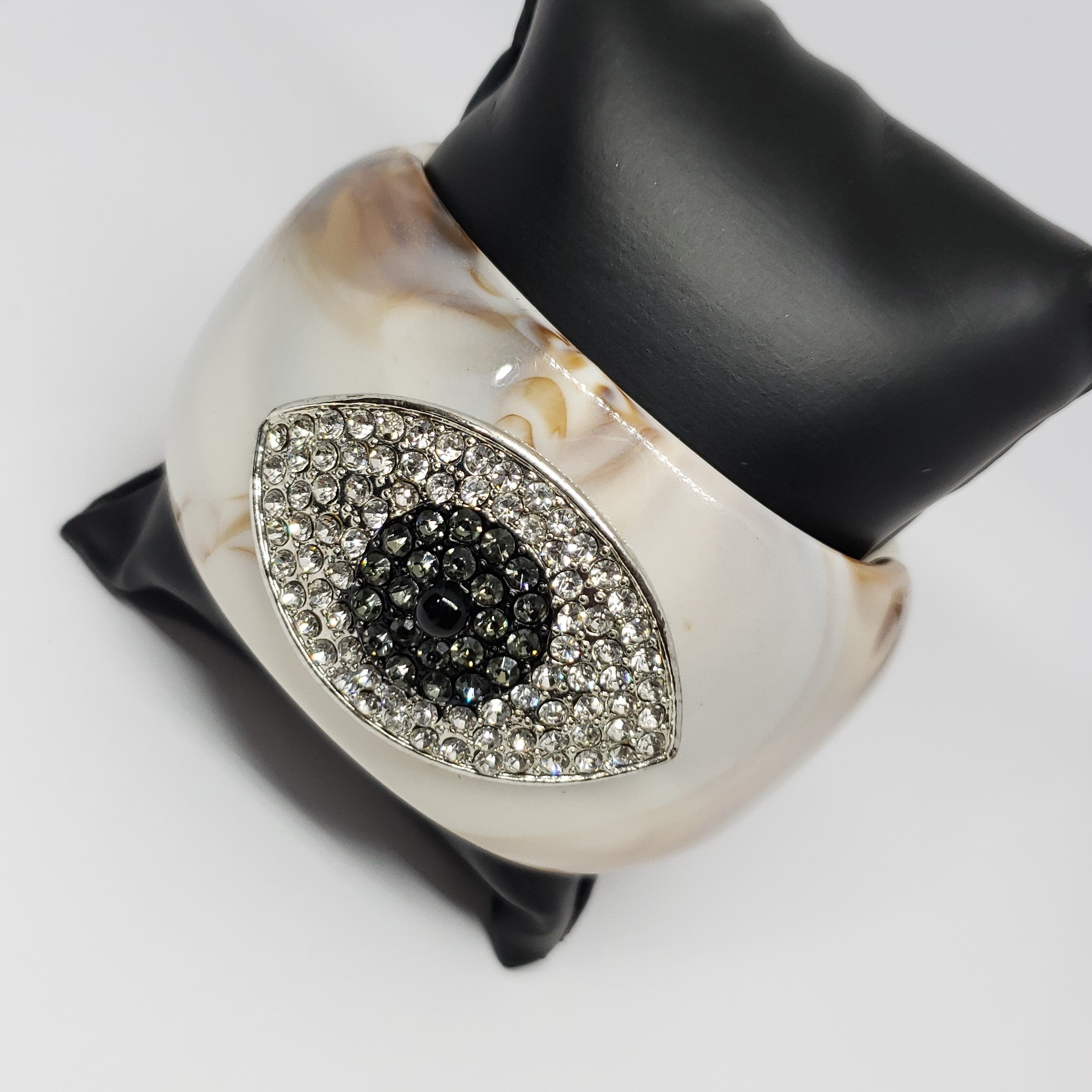 Evil Eye Crystals and Resin in Cream Cuff - Houzz of DVA Boutique
