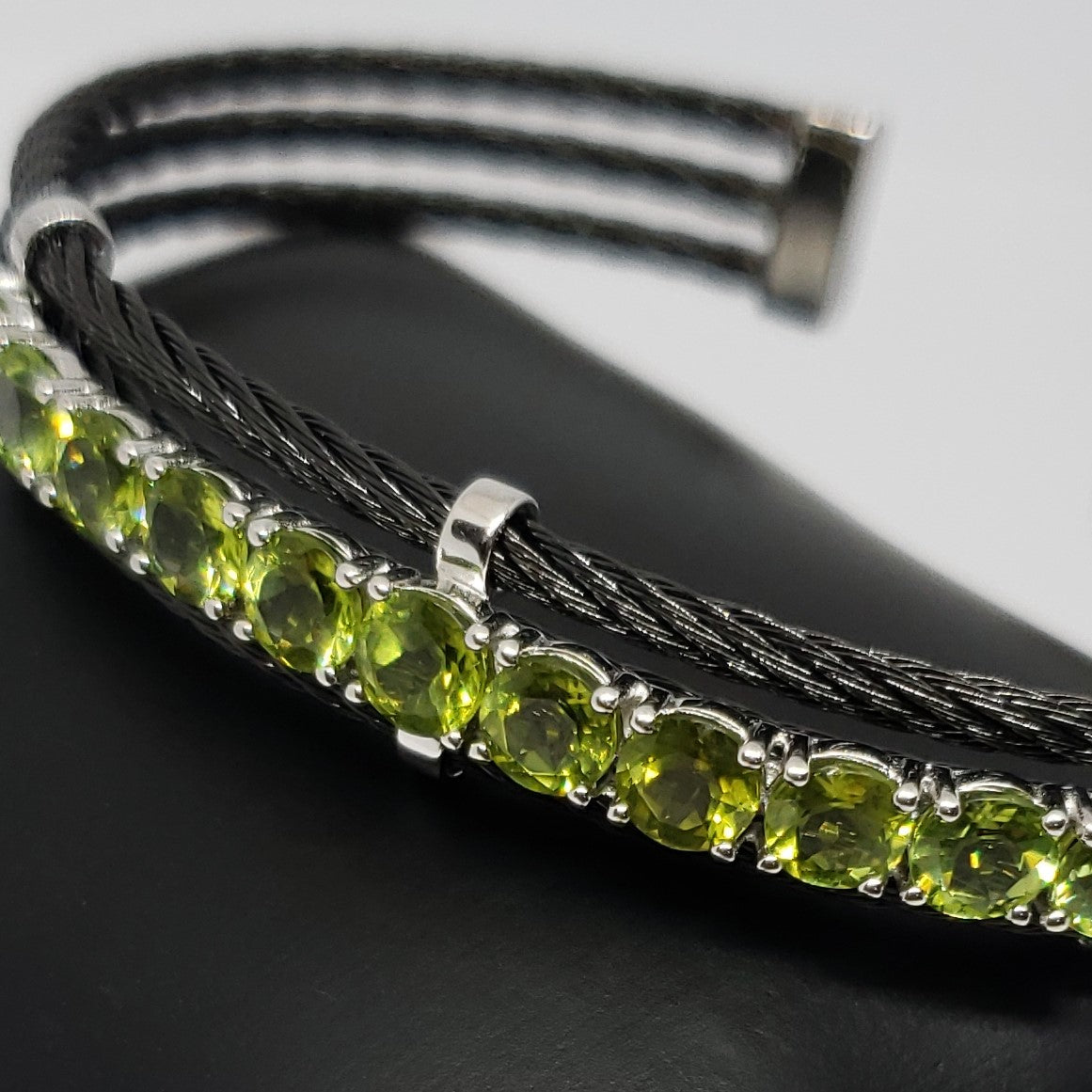 Peridot Sterling Silver with Black Stainless-Steel Cable Cuff Bracelet 5.00ctw - Houzz of DVA Boutique