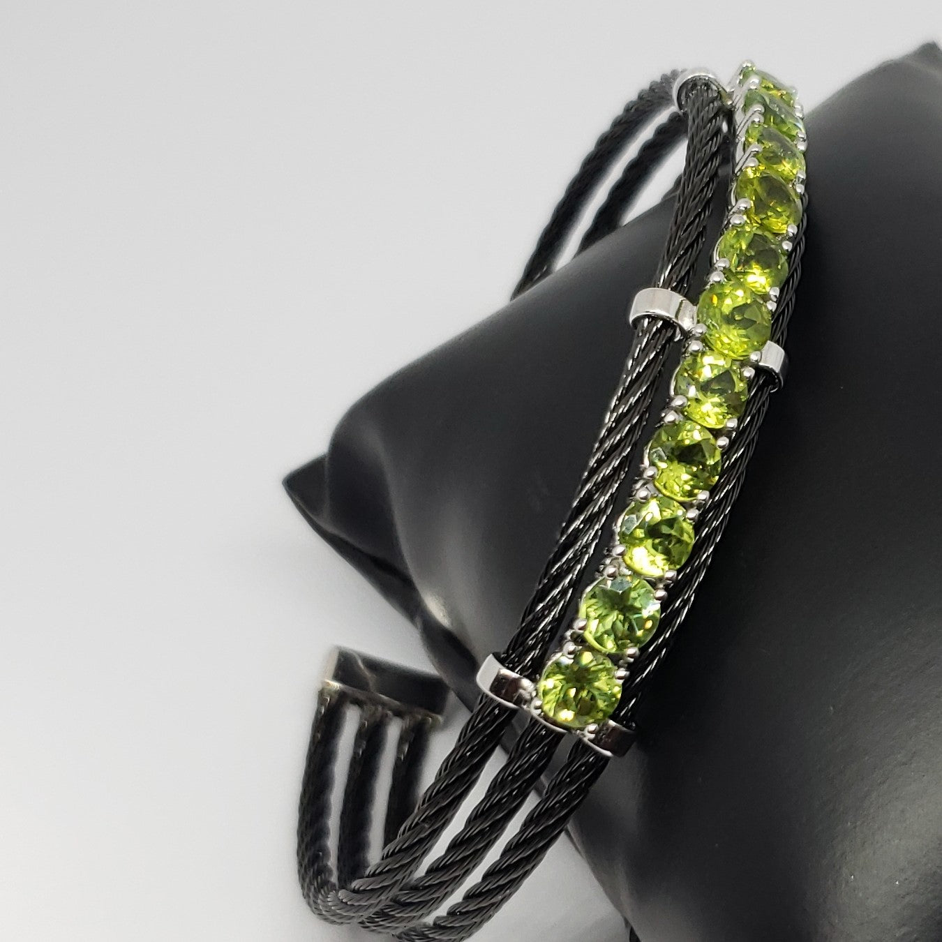 Peridot Sterling Silver with Black Stainless-Steel Cable Cuff Bracelet 5.00ctw - Houzz of DVA Boutique