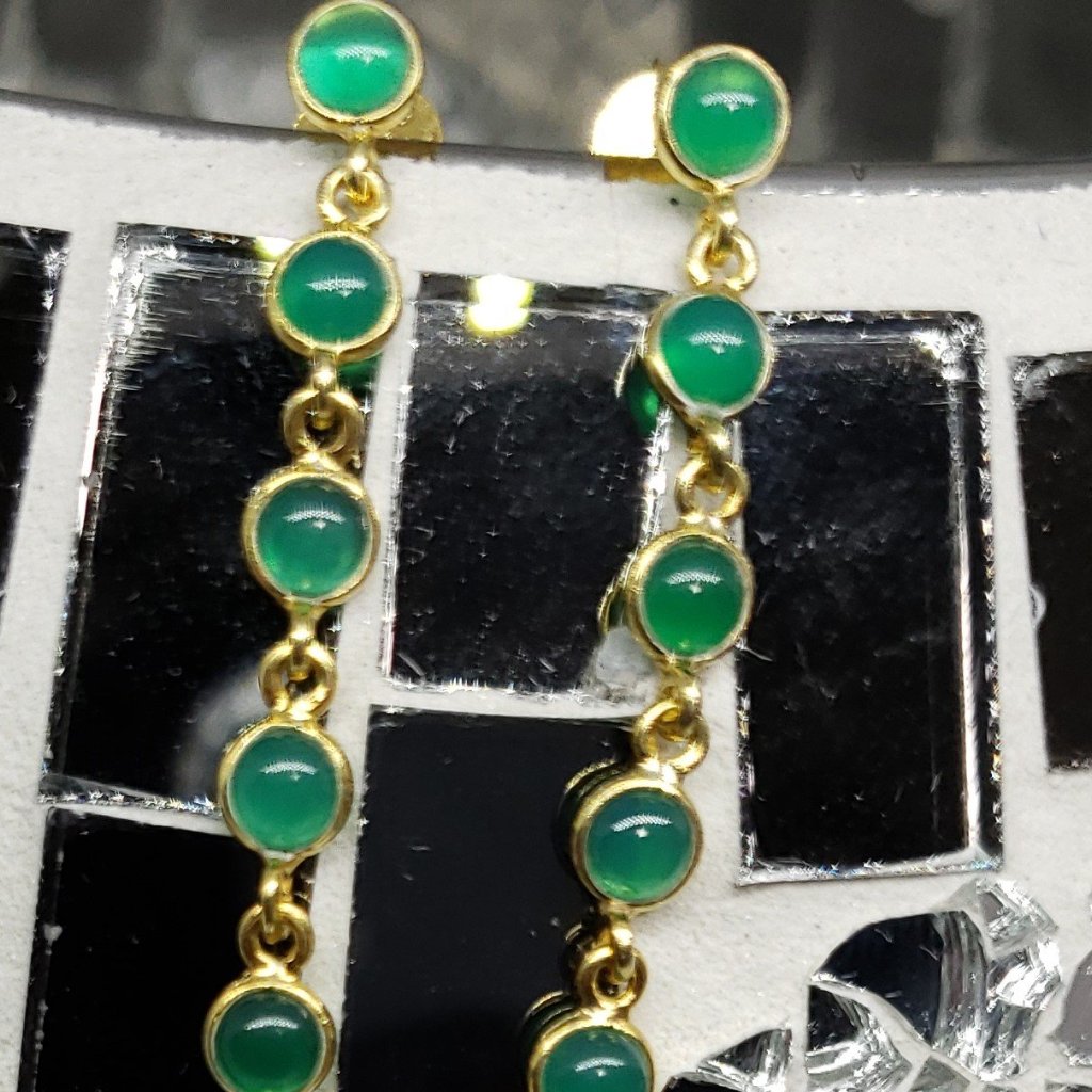 Green Onyx 14K YG Over Sterling Silver Line Drop Earrings TGW 3.00 cts - Houzz of DVA Boutique