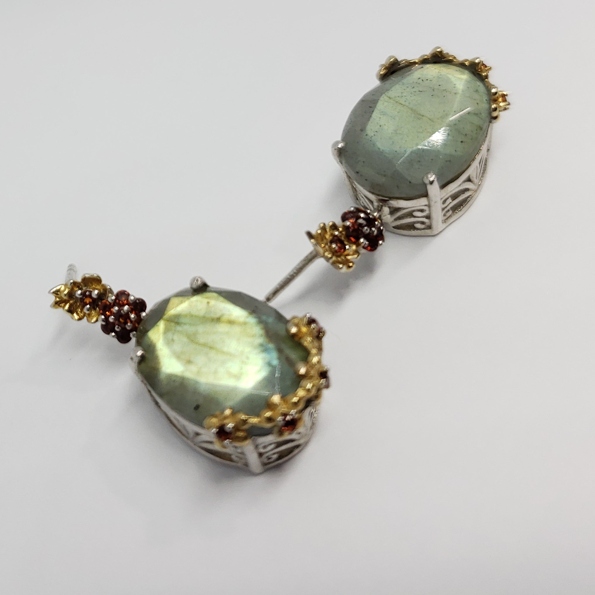 Malagasy Labradorite, Mozambique Garnet 14K YG and Platinum Over Sterling Silver Dangle Earrings TGW 8.925 cts. - Houzz of DVA Boutique