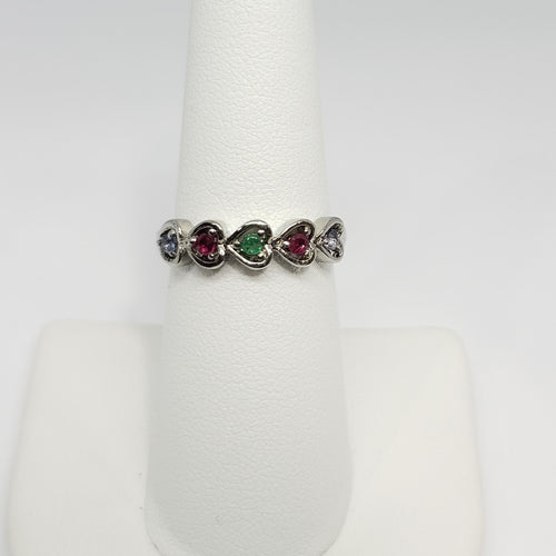 Tanzanite, Niassa Ruby, Kagem Zambian Emerald Stainless Steel 5 Stone Heart Ring TGW 0.18 cts. - Houzz of DVA Boutique
