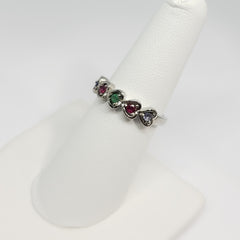 Tanzanite, Niassa Ruby, Kagem Zambian Emerald Stainless Steel 5 Stone Heart Ring TGW 0.18 cts. - Houzz of DVA Boutique