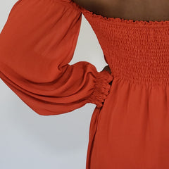 Irresistible Me Burnt Orange Off the Shoulder Dress - Houzz of DVA Boutique