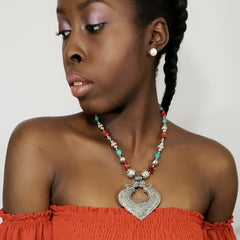 Bamboo Coral, Blue Howlite, Resin Black Oxidized Stainless Steel Earrings and Necklace (18 in) TGW 105.00 cts - Houzz of DVA Boutique