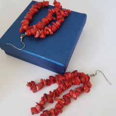 Polished Red Coral Chip Beads Triple Strand Earrings in Stainless Steel - Houzz of DVA Boutique