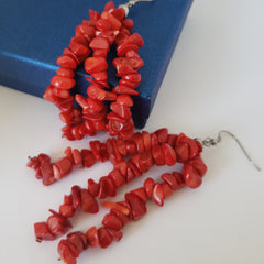 Polished Red Coral Chip Beads Triple Strand Earrings in Stainless Steel - Houzz of DVA Boutique