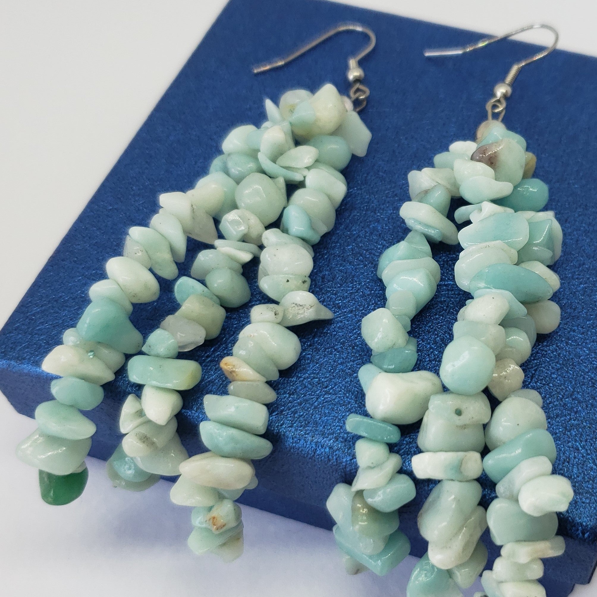 Russian Amazonite Polished Chip Beads Triple Strand Earrings in Stainless Steel - Houzz of DVA Boutique