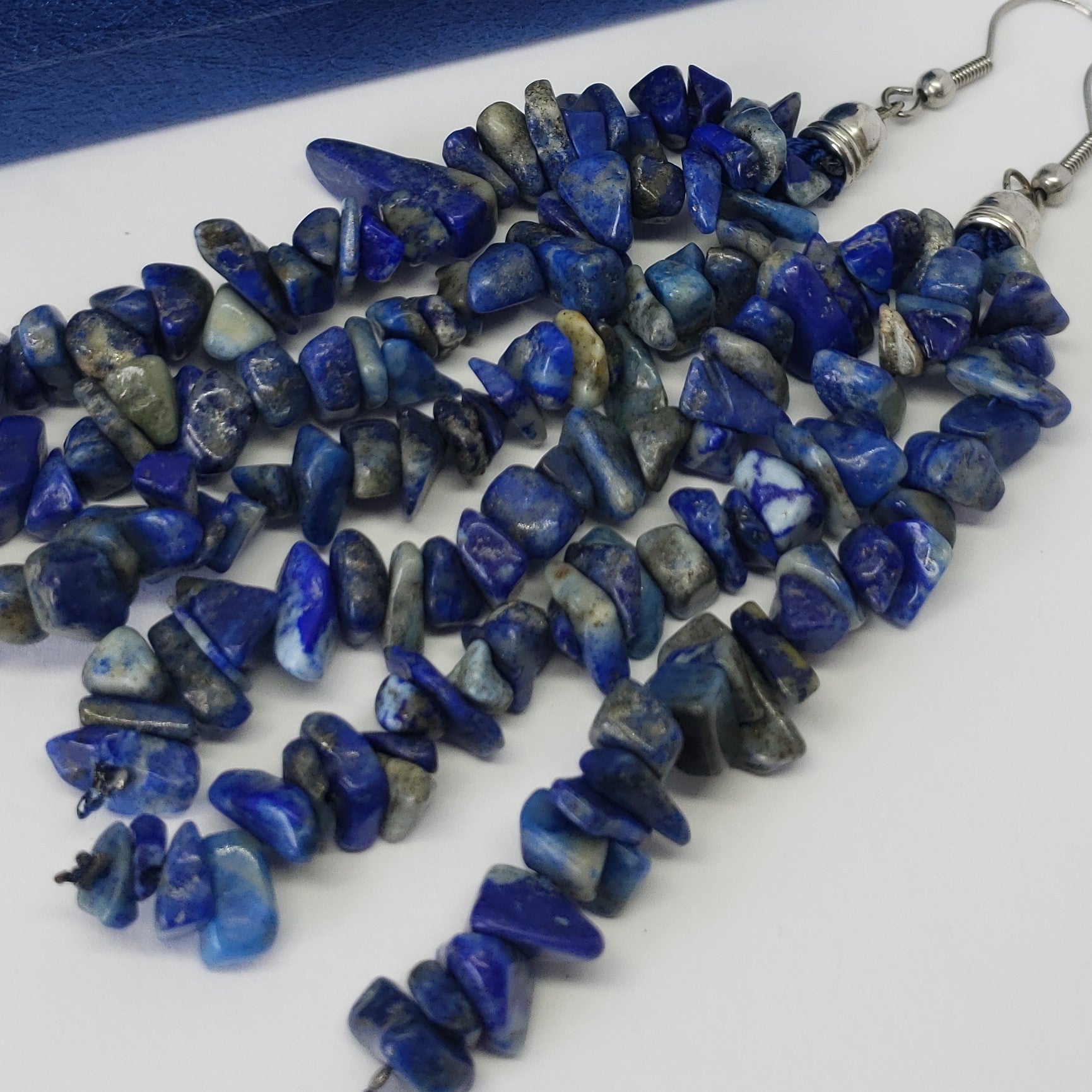 Lapis Lazuli Polished Chip Beads Triple Strand Earrings in Stainless Steel - Houzz of DVA Boutique