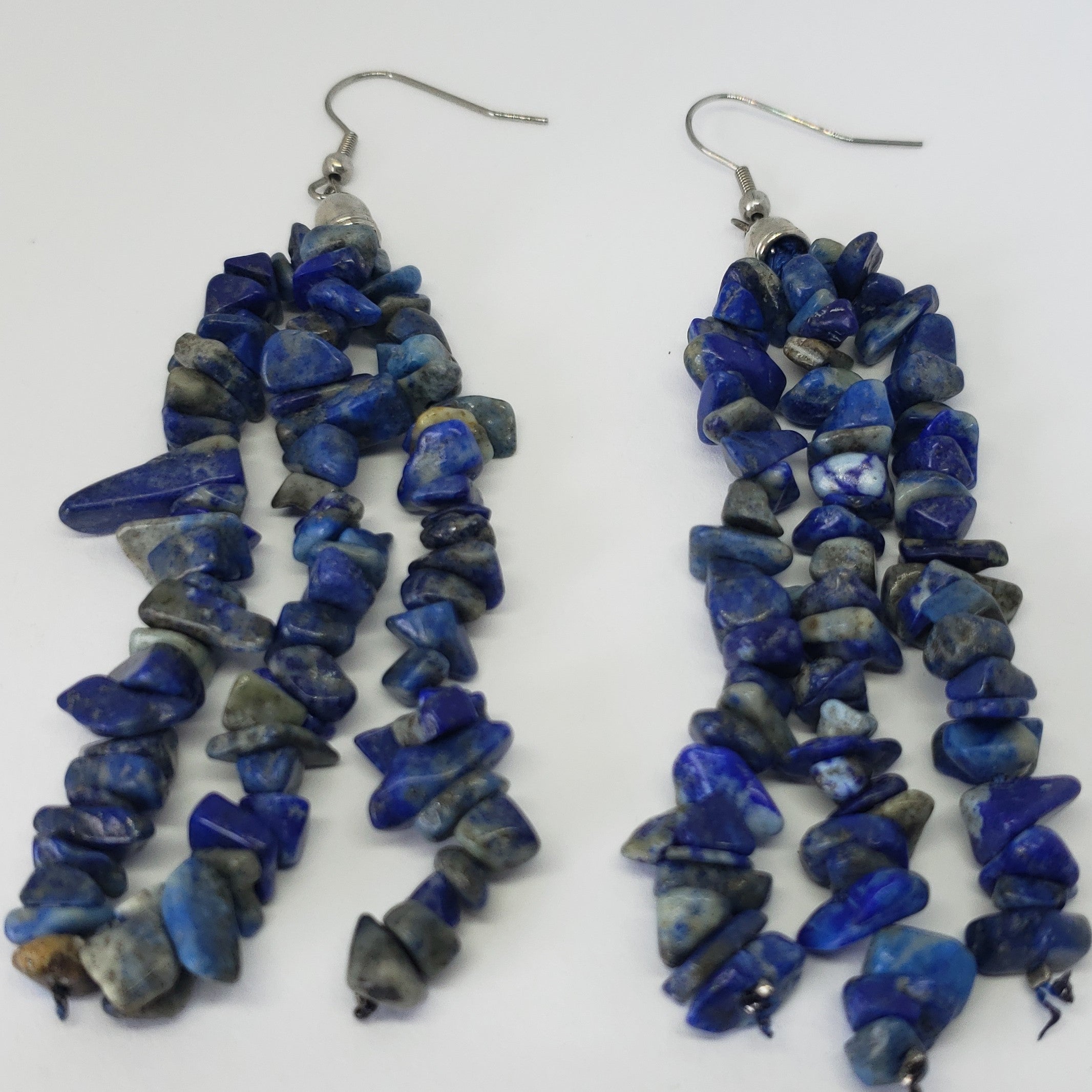 Lapis Lazuli Polished Chip Beads Triple Strand Earrings in Stainless Steel - Houzz of DVA Boutique