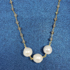 Sabrina Trilogy Station Malagasy Labradorite, Freshwater Pearl Necklace in 14K YG Over (18 in) TGW 25.37 cts. - Houzz of DVA Boutique