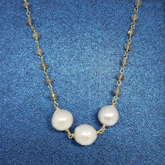 Sabrina Trilogy Station Malagasy Labradorite, Freshwater Pearl Necklace in 14K YG Over (18 in) TGW 25.37 cts. - Houzz of DVA Boutique