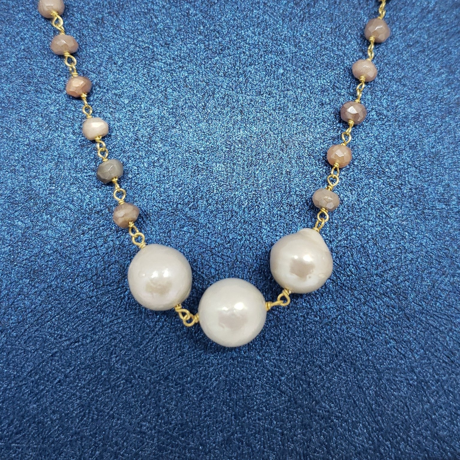 Sabrina Trilogy Station Multi Moonstone, Freshwater Pearl Necklace in 14K YG Over (18 in)  TGW 7.80 cts. - Houzz of DVA Boutique