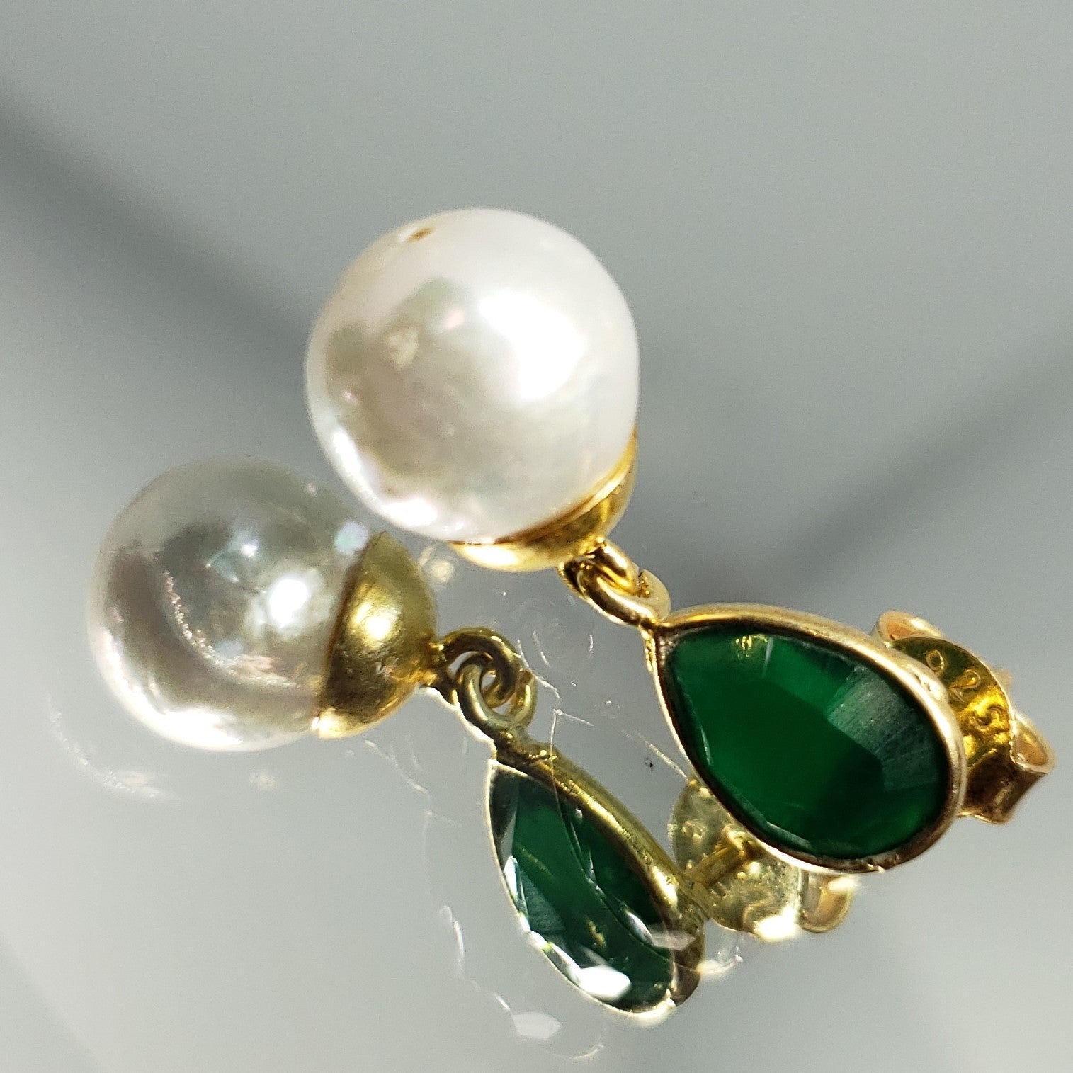 Exquisite Freshwater Pearl & Green Onyx 14K YG Over Sterling Silver Earrings TGW 0.50 cts. - Houzz of DVA Boutique