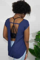 Danzi Open Back Sheer Top in Blue - Houzz of DVA Boutique